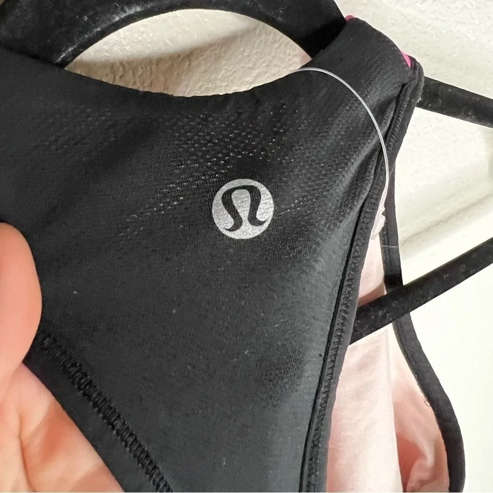 Lululemon Colorblock Racerback Built In Bra Tank Top Pink Black White Women's 2‎